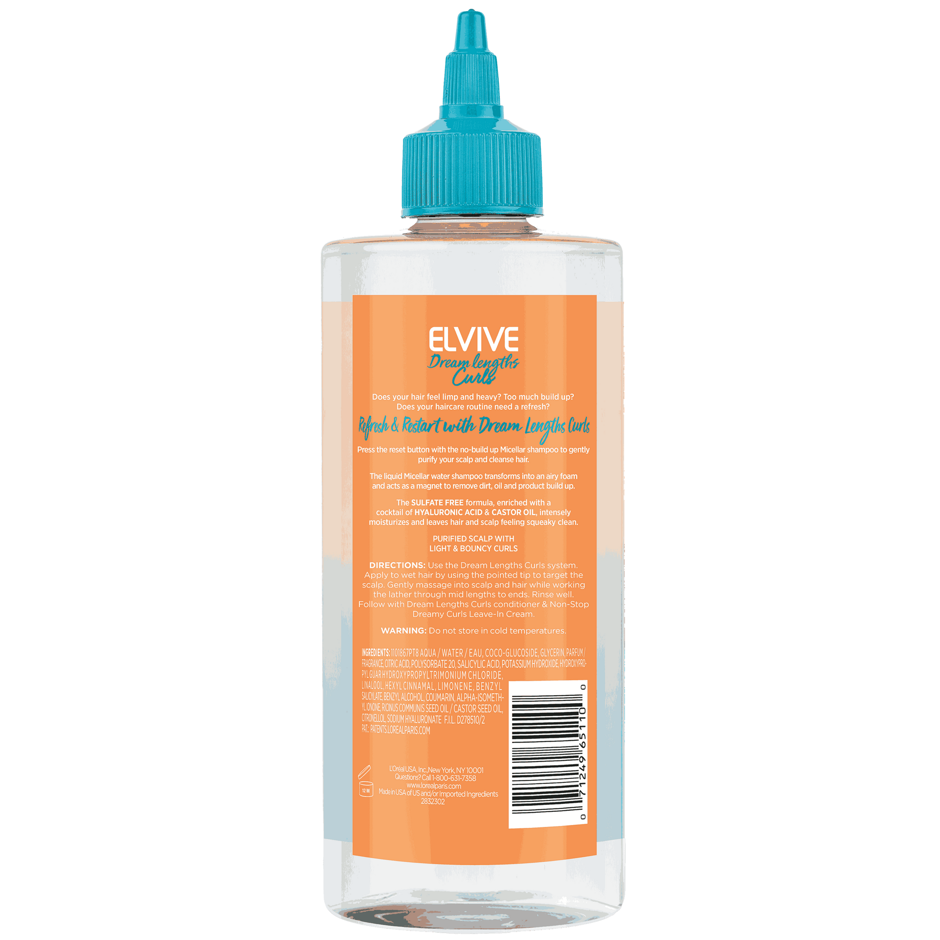 LOrealHaircareElviveDreamLengthsCurlsNoBuildUpCurlsMicellarShampooBack071249651100AV2 2